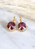 Dark Red Earrings, Plum Crystal Drop Earrings, Bridal Plum Earrings