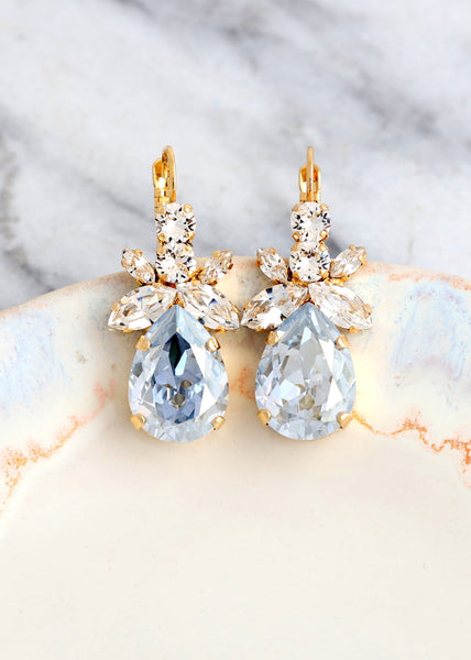 Dusty Blue Earrings, Bridal Dusty Blue Earrings, Dusty Blue Crystal Drop Earrings, Bridal Dusty Blue Drop Earrings, Bridesmaids Earrings