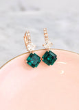 Emerald Crystal Drop Earrings, Bridal Emerald Drop Earrings, Dark Green Emerald Lever Back Earrings, Bridesmaids Earrings, Gift For Her