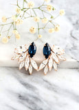 Blue Navy Earrings, Bridal Blue Navy Earrings, Bridal Blue Sapphire Crystal Earrings, Marine Blue Cluster Earrings, Dark Blue Stud Earrings