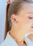 Ear Climber Earrings, Bridal Ear cuff Earrings, Bridal Climber Crystal Earrings, Silver Ear Cuff Earrings, Trending Bridal Emerald Earrings