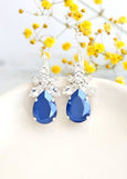 Blue Silver Earrings, Royal Blue Drop Earrings, Bridal Blue Crystal Drop Earrings, Bridesmaids Blue Earrings, Horizon Blue Crystal Earrings