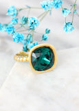 Cocktail Crystal Ring, Crystal Gold Ring, Emerald Green Crystal Ring, Emerald Green Crystal Ring, Gift For Her, Statement Green Crystal Ring
