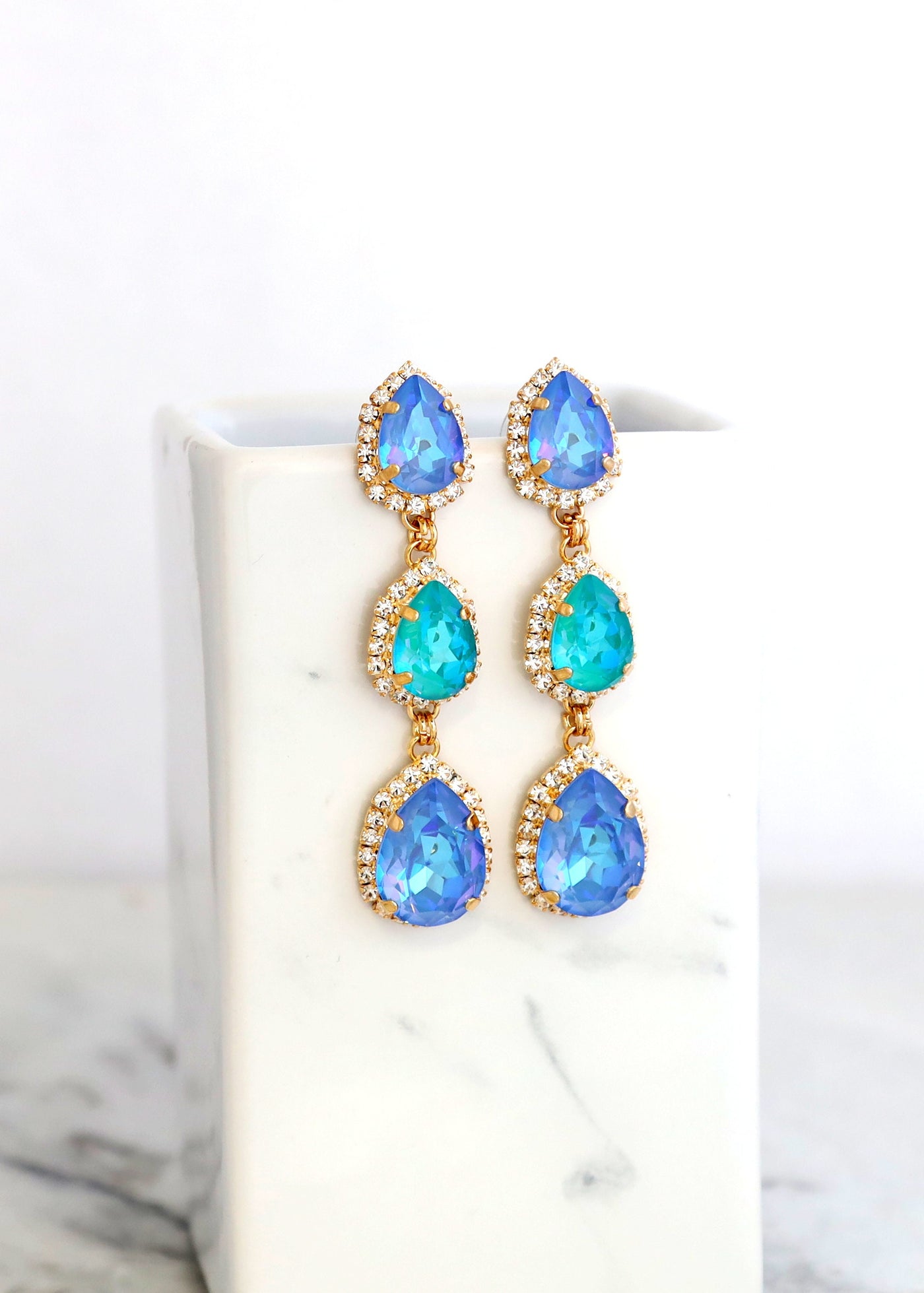 Blue Ocean Chandelier Earrings, Blue Turquoise Crystal Earrings, Oversize Blue Crystal Bridal Earrings, Pool Blue Long Chandelier Earrings