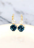 Blue Navy Earrings, Bridal Blue Navy Crystal Earrings. Bridal Sapphire Crystal Earrings, Bridesmaids Earrings, Blue Marine Gold Earrings