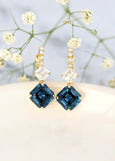 Blue Navy Earrings, Bridal Blue Navy Crystal Earrings. Bridal Sapphire Crystal Earrings, Bridesmaids Earrings, Blue Marine Gold Earrings