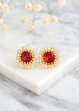 Red Gold Stud Earrings, Scarlet Red Crystal Stud Earrings, Bridesmaids Earrings, Red Ruby Classic Crystal Studs, Gift For Her, Red Studs