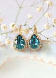 Blue Teal Earrings, Blue Zircon Crystal Earrings, Bridal Blue Teal Earrings, Oasis Blue Crystal Drop Earrings, Bridesmaids Earrings