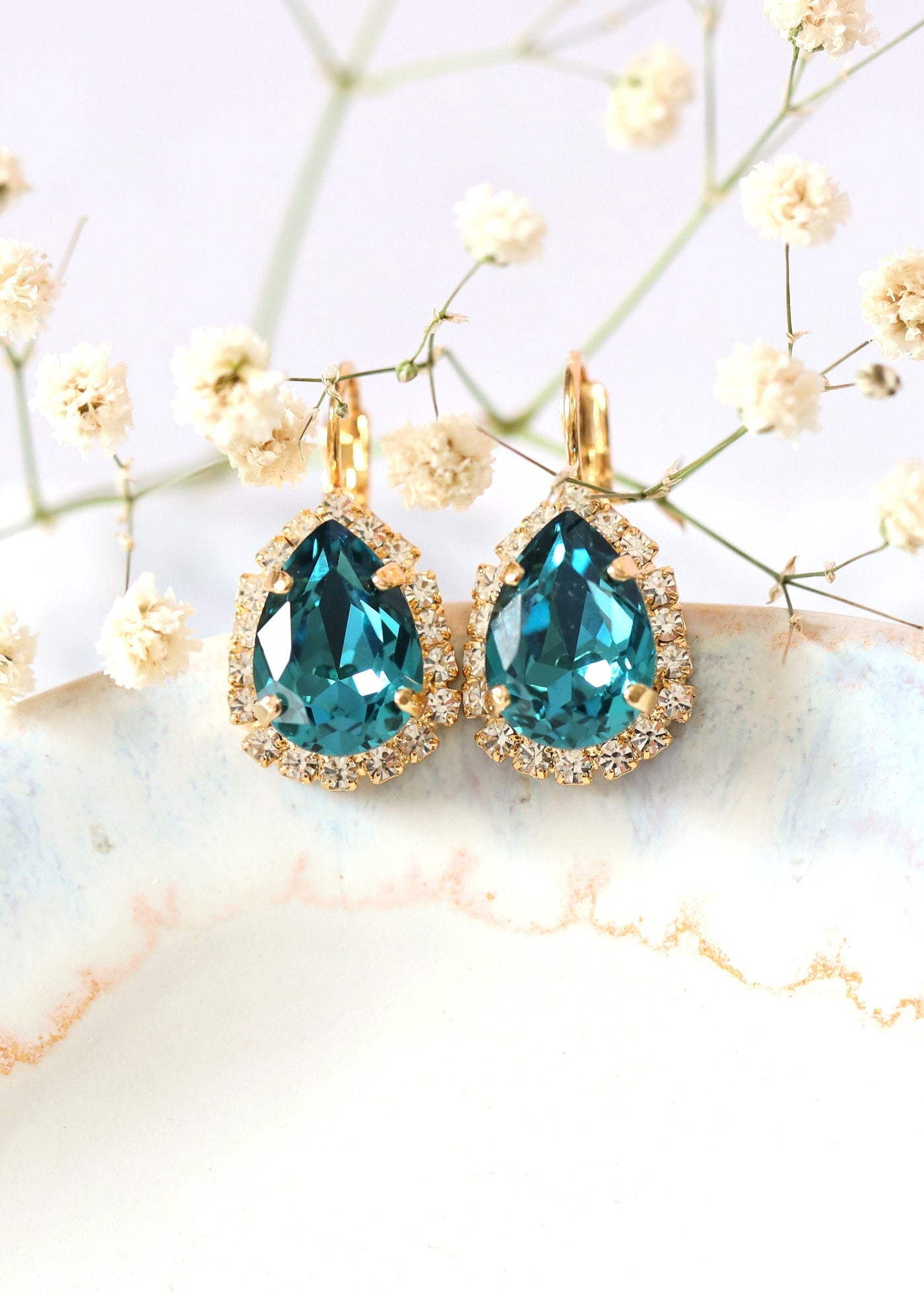 Blue Teal Earrings, Blue Zircon Crystal Earrings, Bridal Blue Teal Earrings, Oasis Blue Crystal Drop Earrings, Bridesmaids Earrings