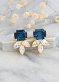 Blue Navy Earrings, Bridal Blue Navy Earrings, Sapphire Bridal Stud Earrings, Bridesmaids Navy Blue Earrings, Blue Navy Crystal Earrings