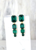 Emerald Chandelier Earrings, Emerald Green Long Crystal Earrings, Emerald Cut Drop Chandelier Earrings, Bridal Dark Green Crystal Earrings