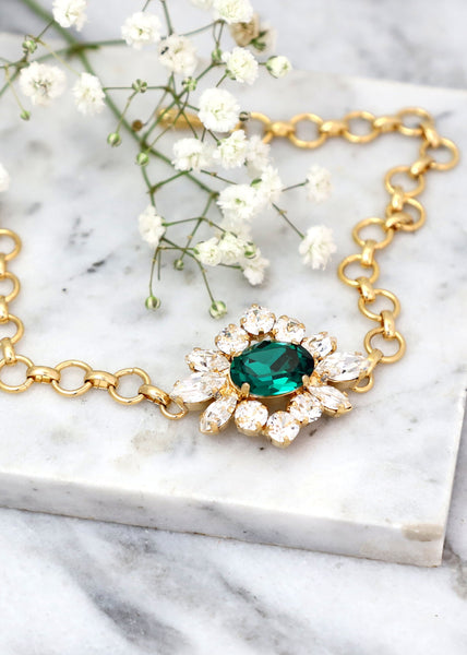 Emerald Bridal Crystal Bracelet, Emerald Green Crystal Embellished Bracelet, Bridesmaids Bracelets, Crystal Green Emerald Gold Bracelet