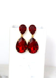 Red Statement Long Earrings, Crimson Red Chandelier Earrings,  Red Ruby Crystal Earrings, Red Crystal Oversize Drop Chandelier Earrings.
