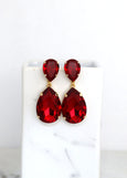 Red Statement Long Earrings, Crimson Red Chandelier Earrings,  Red Ruby Crystal Earrings, Red Crystal Oversize Drop Chandelier Earrings.