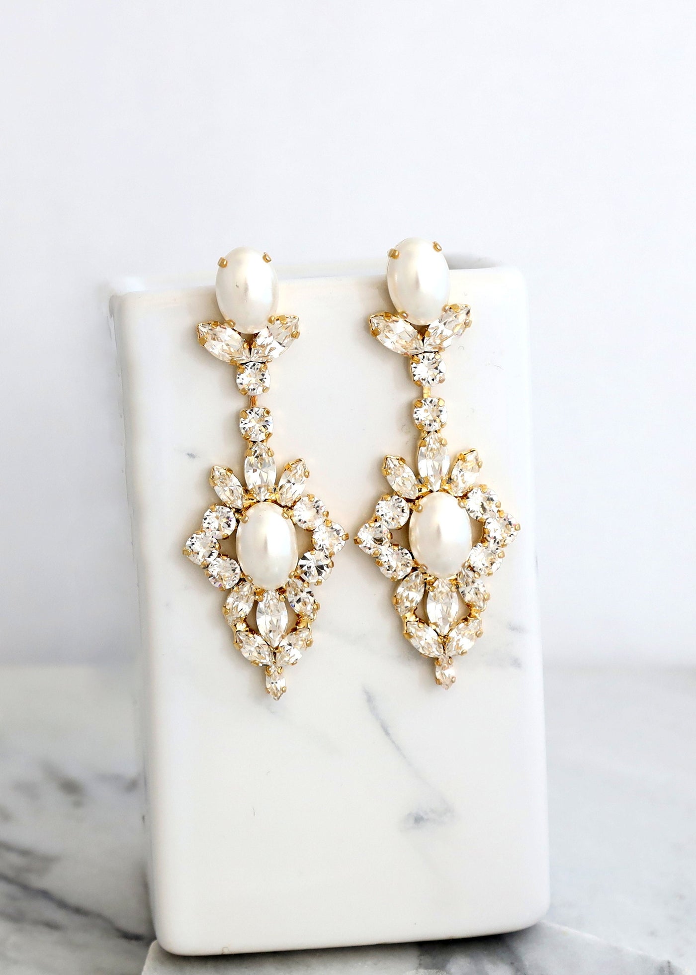 Bridal Long Crystal Earrings, Pearl Chandelier Earrings, White Pearl LONG Earrings, Bridal Statement Crystal Drop Earrings, Gift For Her