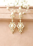 Bridal Long Crystal Earrings, Pearl Chandelier Earrings, White Pearl LONG Earrings, Bridal Statement Crystal Drop Earrings, Gift For Her