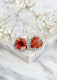 Heart Stud Earrings, Red Magma Crystal Heart Earrings, Red Crystal Stud Earrings, Valentines Gift For Her, Red Heart Statement Earrings