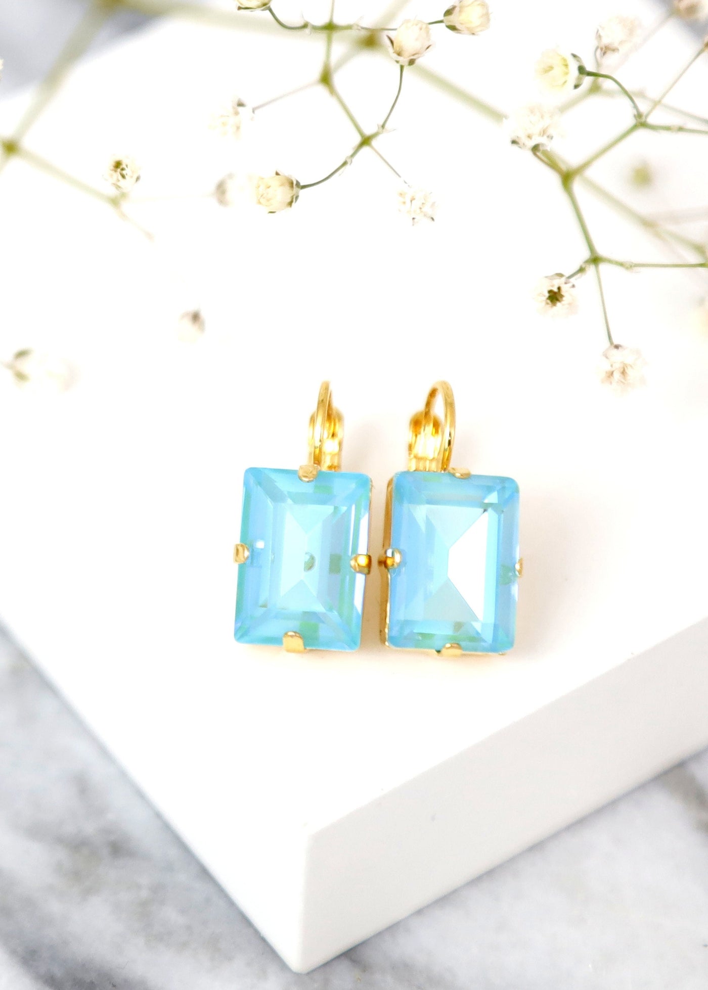 Blue Drop Earrings, Ultra Blue Crystal Drop Earrings. Light Blue Crystal Earrings, Emerald Cut Blue Earrings, Gift For Her, Blue Earrings