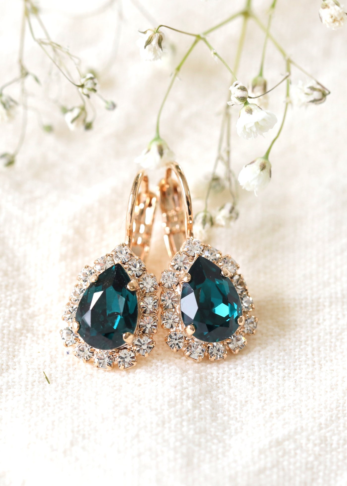 Emerald Green Drop Earrings, Emerald Green Crystal Earrings, Emerald Gold Or Silver Droplets, Dark Green Crystal Bridesmaids Earrings