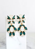 Emerald Bridal Long crystal Earrings, Emerald Green Statement Earrings, Emerald Chandelier Earrings, Dark Green Rose Chandelier Earrings