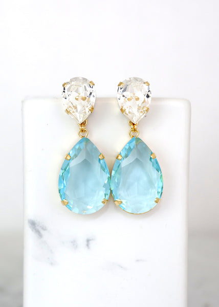 Aquamarine Statement Long Earrings, Aquamarine Chandelier Earrings, Light Blue Crystal Earrings, Bridal Aqua Blue Crystal Drop Earrings.