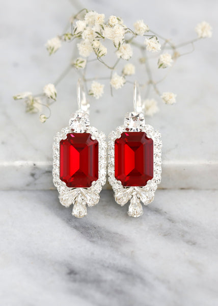 Red Drop Earrings, Bridal Red Maroon Crystal Earrings, Bridal Red Ruby Earrings, Gift For Her, Gift For Her, Maroon Red Crystal Earrings