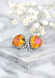 Heart Stud Earrings, Orange Crystal Heart Earrings, Orange Crystal Stud Earrings, Valentines Gift For Her, Hot Orange Statement Earrings