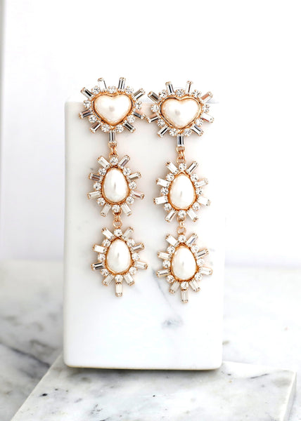 Pearl Chandelier Earring, Modern Pearl Earrings, Bridal Pearl Crystal Earrings, Long Crystal Bridal Pearl Earrings, Pearl Hear Earrings
