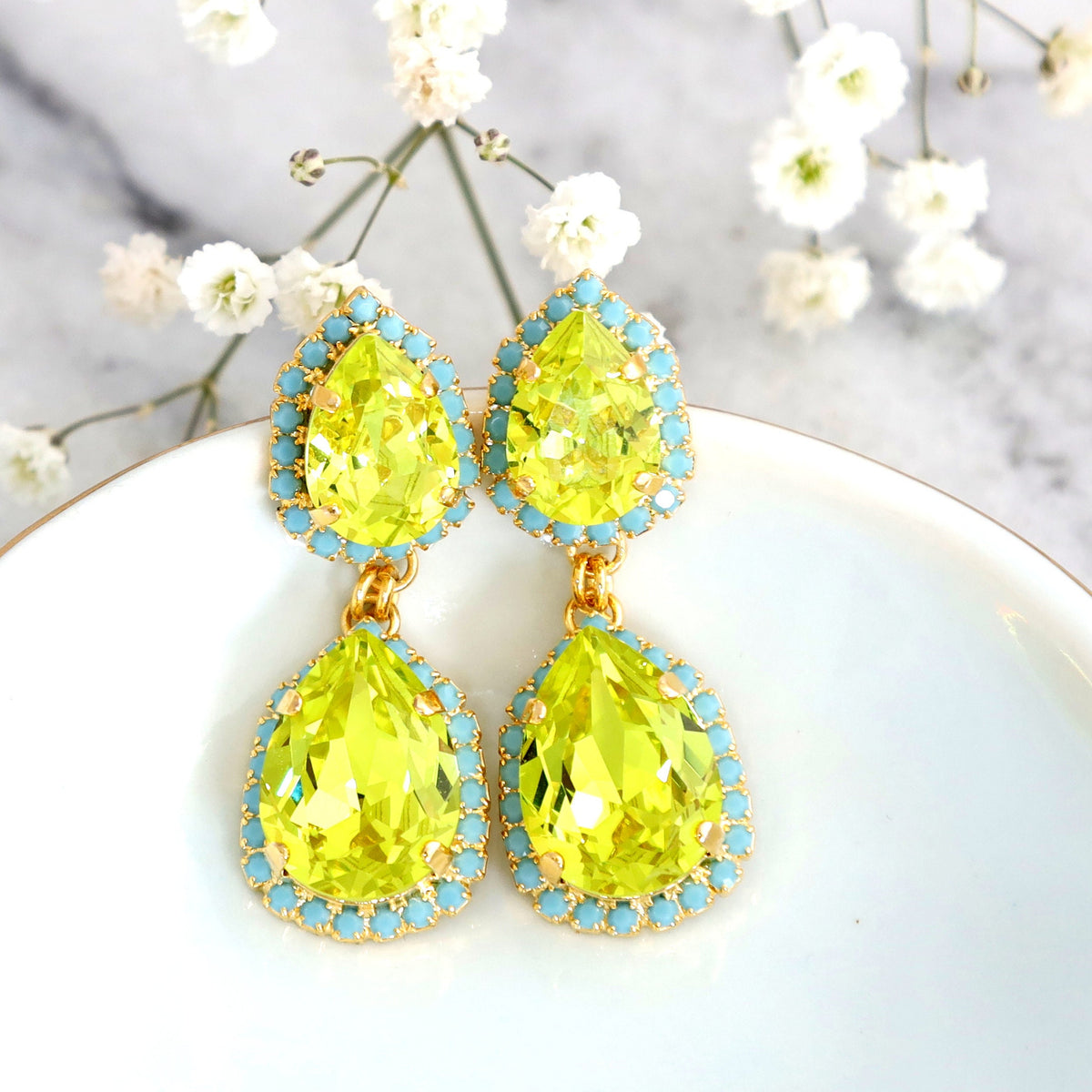 Lime green statement earrings new arrivals
