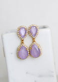 Lilac Crystal Earrings, Bridal Lilac Long Crystal Chandelier Earrings, Purple Crystal Chandelier Earrings, Lilac Statement Gold Earrings