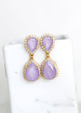 Lilac Crystal Earrings, Bridal Lilac Long Crystal Chandelier Earrings, Purple Crystal Chandelier Earrings, Lilac Statement Gold Earrings