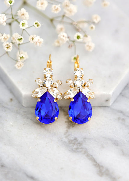 Royal Blue Earrings, Blue Royal Crystal Earrings, Bridal Royal Blue Crystal Earrings, Bridesmaids Blue Earrings, Blue Sapphire Earrings