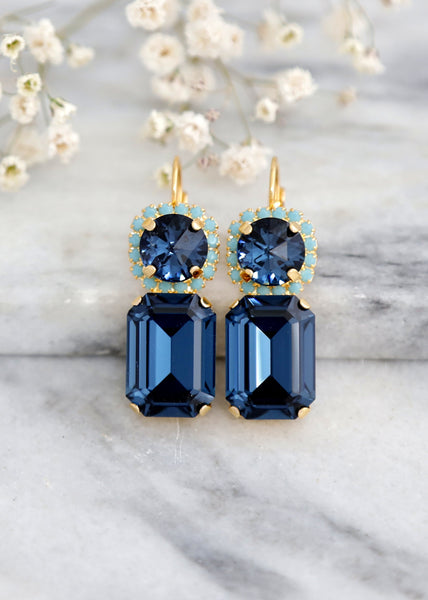Blue Navy Drop Earrings, Blue Navy Bridal Drop Earrings, Bridal Sapphire Crystal Earrings, Blue Navy Drop Lever Back Earrings, Blue Earrings
