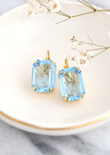 Aquamarine Drop Earrings, Bridal Aquamarine Austrian Crystal Earrings, Bridal Blue Crystal Earrings, Light Blue Lever Back Crystal Earrings