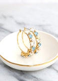 Star Hoop Earrings, Star Earrings, Oversize Hoop Earrings, Large Hoop Bridal Earrings, Stars and Celestial Earrings, Aquamarine Earrings