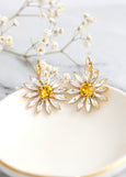 Daisy Drop Earrings, Bridal Flower Drop Earrings, Daisy Crystal Earrings, Bridal Yellow Crystal Earrings, Gift For Mother, Flower Earrings