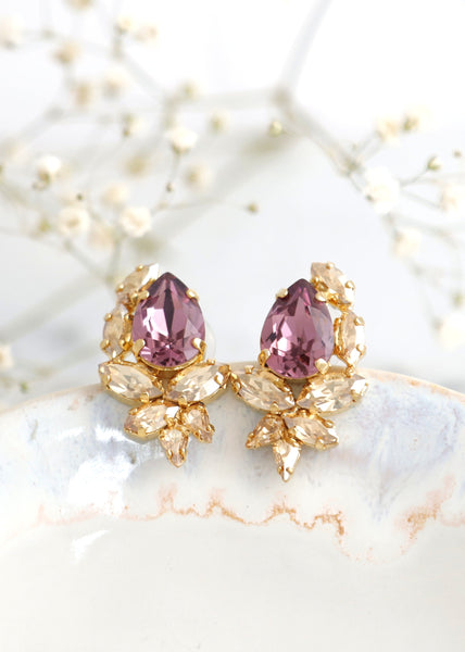 Purple Earrings, Purple Crystal Cluster Earrings, Bridal Purple Earrings, Bridesmaids Earrings, Iris Purple Crystal Earrings, Gift for her