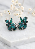 Emerald Cluster Earrings, Bridal Emerald Green Bridal Earrings, Emerald Climbing Earrings, Emerlad Crystal Cluster Stud Earrings
