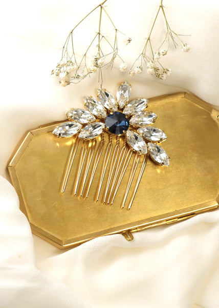 Bridal Hair Comb, Blue Navy Crystal Hair Comb, Blue Bridal Hair Comb, Bridal Hair Accessories, Blue Hair Comb, Bridal Navy Blue Hair Comb