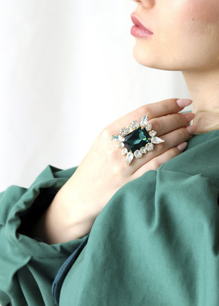 Emerald Cocktail Ring, Emerald Green Cocktail Crystal Ring, Statement Emerald Green Ring, Oversize Emerald Adjustable Ring, Crystal Ring
