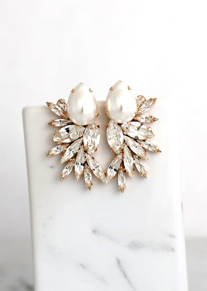 Pearl Statement Earrings, Bridal Pearl Crystal Earrings, Oversize White Pearl Earrings, Statement Bridal Crystal Earrings, Pearl Earrings
