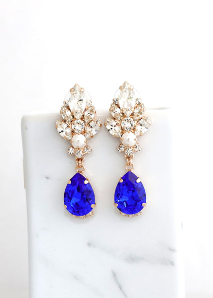 Sapphire Blue Earrings, Bridal Royal Blue Long Earrings, Bridal Blue Sapphire Chandelier Earrings, Blue Royal Chandelier Earrings