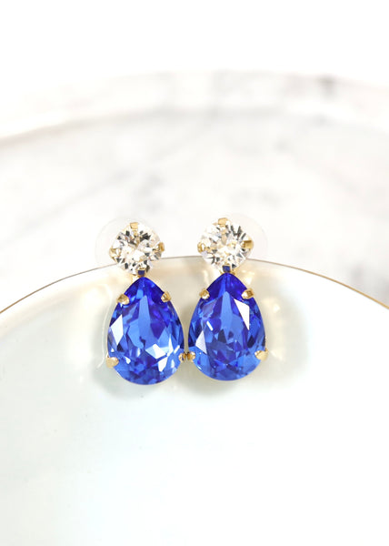 Blue Crystal Earrings, Royal Blue Earrings, Bridal Blue Stud Earrings, Bridal Blue Gold Earrings, Bridesmaids Earrings, Blue Earrings
