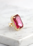 Fuchsia Cocktail Crystal Ring, Hot Pink Statement Crystal Ring, Fuchsia Statement Gold Crystal Ring, Adjustable Cocktail Pink Ring.
