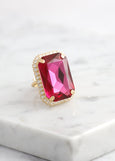 Fuchsia Cocktail Crystal Ring, Hot Pink Statement Crystal Ring, Fuchsia Statement Gold Crystal Ring, Adjustable Cocktail Pink Ring.