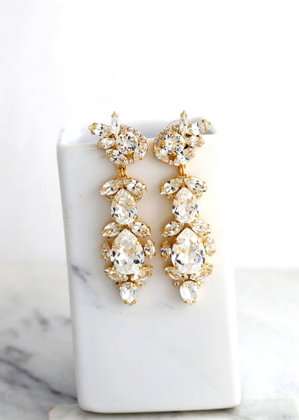 Bridal Long Chandelier Earrings, Bridal Statement Crystal Earrings, Clear Crystal Chandelier Earrings, Statement Crystal Wedding Earrings
