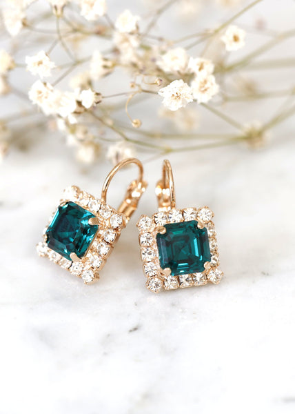 Emerlad Crystal Drop Earrings, Green Emerald Crystal Bridal Lever Back Earrings, Bridesmaids Earrings, Green Emerlad Drop Crystal Earrings