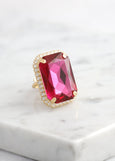 Fuchsia Cocktail Crystal Ring, Hot Pink Statement Crystal Ring, Fuchsia Statement Gold Crystal Ring, Adjustable Cocktail Pink Ring.