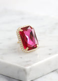 Fuchsia Cocktail Crystal Ring, Hot Pink Statement Crystal Ring, Fuchsia Statement Gold Crystal Ring, Adjustable Cocktail Pink Ring.