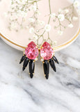 Pink Statement Earrings, Pink Blak Crystal Earrings, Pink Rose Crystal Stud Earrings, Black Pink Crystal Swarovski Earrings, Pink Earrings